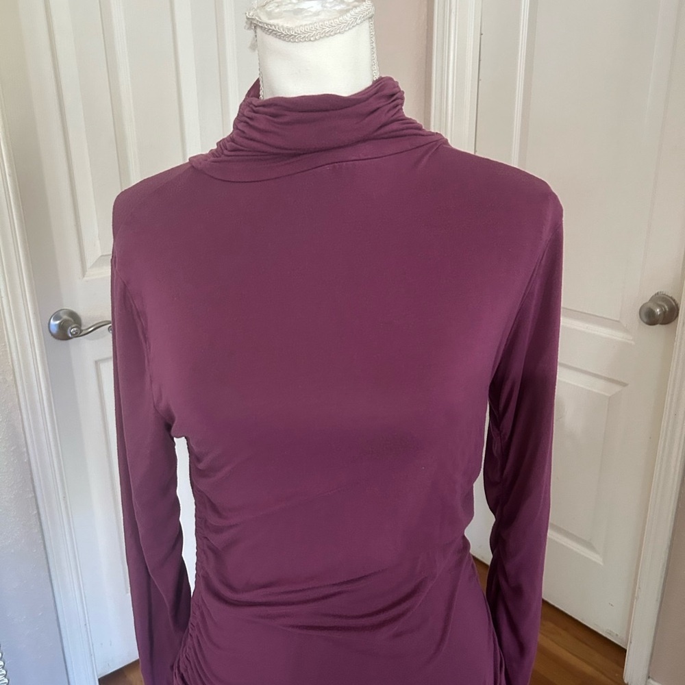 Soft Surroundings Plum Ruched Turtleneck Top | Size S - Picture 3 of 12